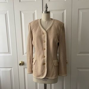 St. John Collection Tan Cardigan Blazer  with Gold Buttons